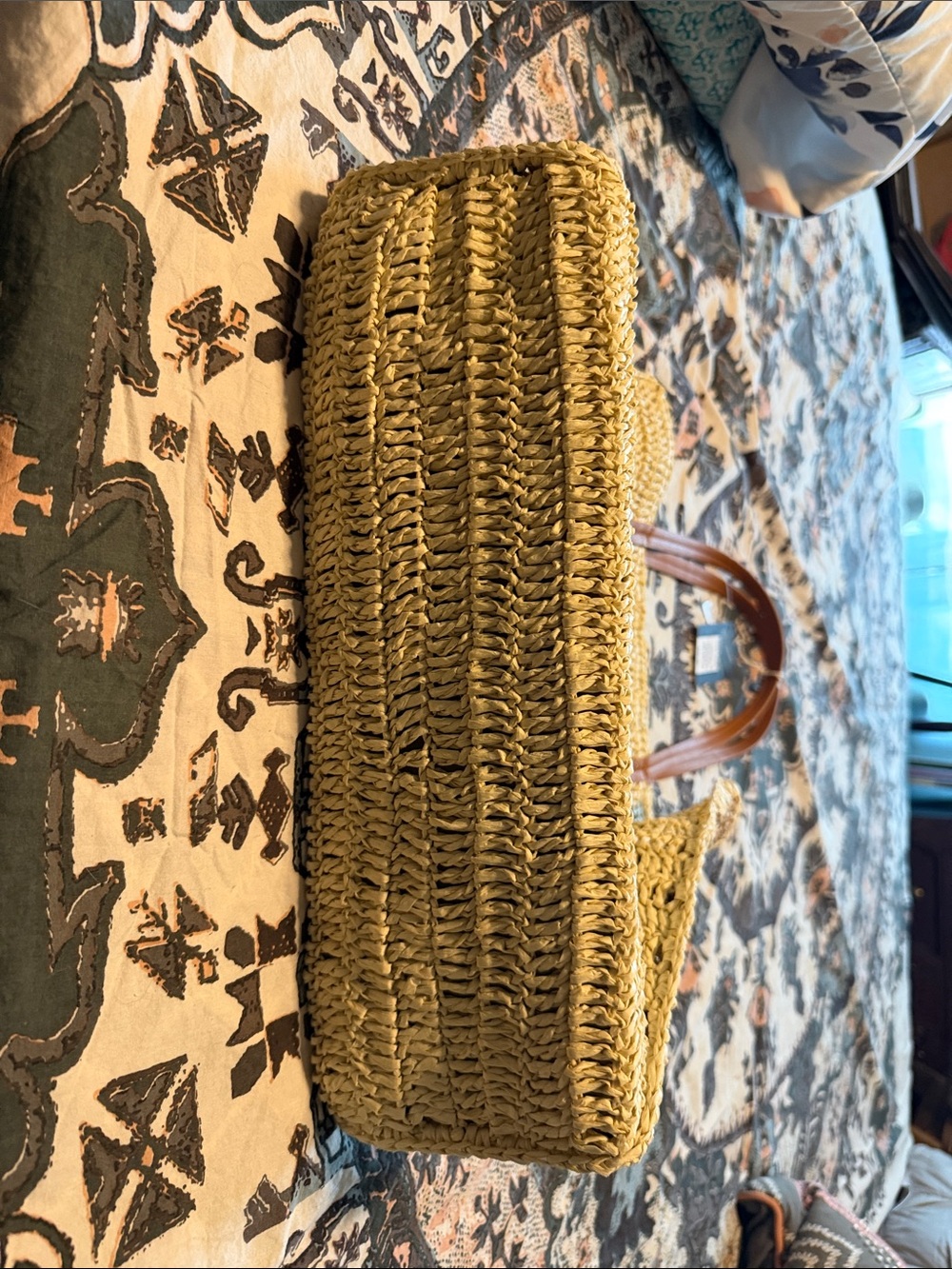 Universal Thread Woven Straw Tote with Brown Leather Handles - Picture 5 of 6